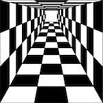 abstract background, chess corridor tunnel. Vector illustration.