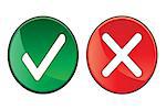 green and red check mark buttons, vector illustration