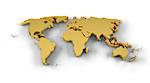 High resolution World map in 3D in gold and including a clipping path.