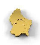 High resolution Luxembourg map in 3D in gold with states stepwise arranged and including a clipping path.