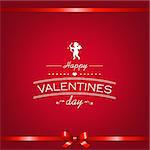 Happy Valentines Day Card With Ribbon, With Gradient Mesh, Vector Illustrationn