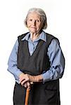 Portrait of a calm senior woman looking at the camera. Over white background.