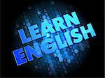 Learn English - Blue Color Text on Dark Digital Background.