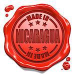 Made in Nicaragua - Stamp on Red Wax Seal Isolated on White.