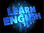 Learn English - Blue Color Text on Digital Background.