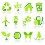 Collect Environment Icon with Tree, Leaf, Light Bulb, Recycling Symbol, vector isolated on white background
