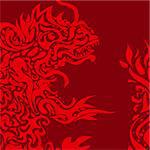 Red background with a stylized dragon tattoo