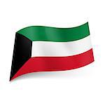 National flag of Kuwait: green, white and red horizontal stripes with black trapezium on left side