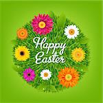 Happy Easter Ball With Flowers, With Gradient Mesh, Vector Illustration