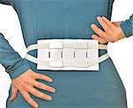 woman wearing to back device for massaging of lumbar pain