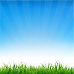 Blue Sky With Grass, With Gradient Mesh, Vector Illustration