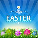 Blue Sky With Grass Easter Card, With Gradient Mesh, Vector Illustration