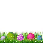 Border With Grass And Eggs Easter Card, With Gradient Mesh, Vector Illustration