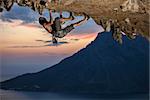 Rock climber at sunset, Kalymnos Island, Greece