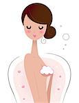 Woman in bath isolated on white. Vector Illustration