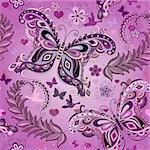 Seamless pastel pink vintage pattern with butterflies (vector eps 10)