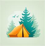 Tent in forest camping. Eps10 vector illustration. Isolated on white background