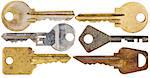 Big size set of old keys isolated on white background