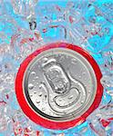 Details of Soda can in ice and drops