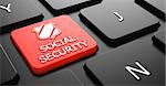 Social Security with Shield Icon - Red Button on Black Computer Keyboard.