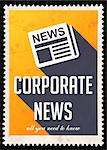 Corporate News on Yellow Background. Vintage Concept in Flat Design with Long Shadows.