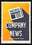 Company News on Yellow Background. Vintage Concept in Flat Design with Long Shadows.