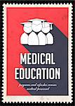 Medical Education on Red Background. Vintage Concept in Flat Design with Long Shadows.