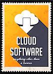 Cloud Software on Yellow Background. Vintage Concept in Flat Design with Long Shadows.