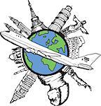 Aviation and travel doodle on white background
