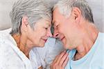 Romantic couple with head to head lying in bed