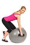 One-Arm Dumbbell Row or Raw on Stability Fitness Ball Exercise, phase 1 of 2