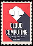 Cloud Computing on Red Background. Vintage Concept in Flat Design with Long Shadows.
