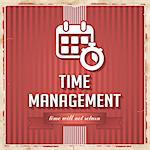 Time Management on Red Striped Background. Vintage Concept in Flat Design.