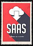 SAAS - Software as a Service - on red background. Vintage Concept in Flat Design with Long Shadows.