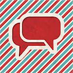 Speech Bubble Icon on Red and Blue Striped Background. Vintage Concept in Flat Design.