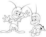 Crickets - Black and White Cartoon Illustration, Vector