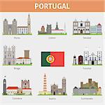 Portugal. Symbols of cities. Vector set