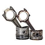 Worn out pistons and connecting rods, dismantled from the internal combustion engine