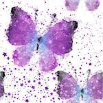 Spring seamless white pattern with violet butterflies (vector eps 10)