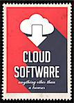 Cloud Software on Red Background. Vintage Concept in Flat Design with Long Shadows.
