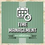 Time Management on Green Striped Background. Vintage Concept in Flat Design.