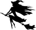 Vector silhouette of a witch flying on a broomstick
