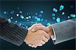 Composite image of business handshake against futuristic screen with cubes