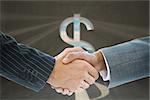 Composite image of business handshake against dollar sign door