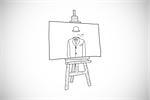 Businessman doodle on easel against white background with vignette