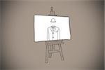 Businessman doodle on easel against grey background with vignette