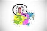 Communication technology on paint splashes against white background with vignette