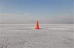 Traffic cone track marker on Bonneville Salt Flats, during Speed Week.