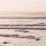 Seascape at dusk, Waves breaking on the shore. Tidal zone. Off the shores of the Olympic National park, in Washington, USA