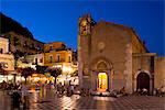 The Church of San Giorgio in Piazza IX Aprile at dusk in Taormina, Sicily, Italy,Europe